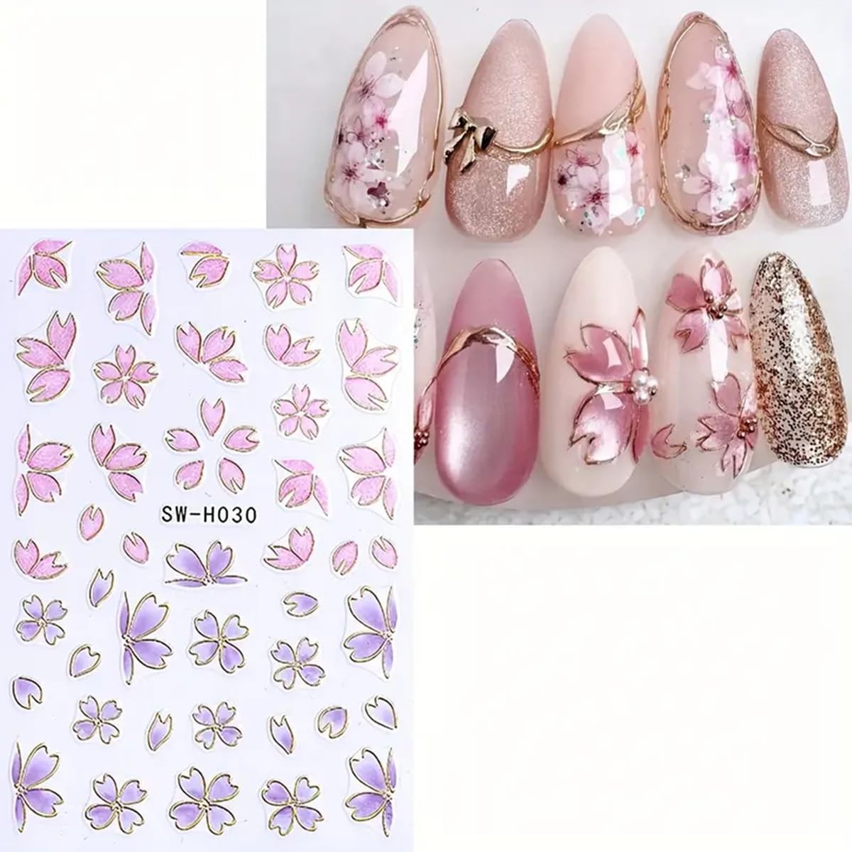 Flower Nail Stickers 3D Elegant Floral Nail Art Decal 6PCS 3D SelfAdhesive Ja…