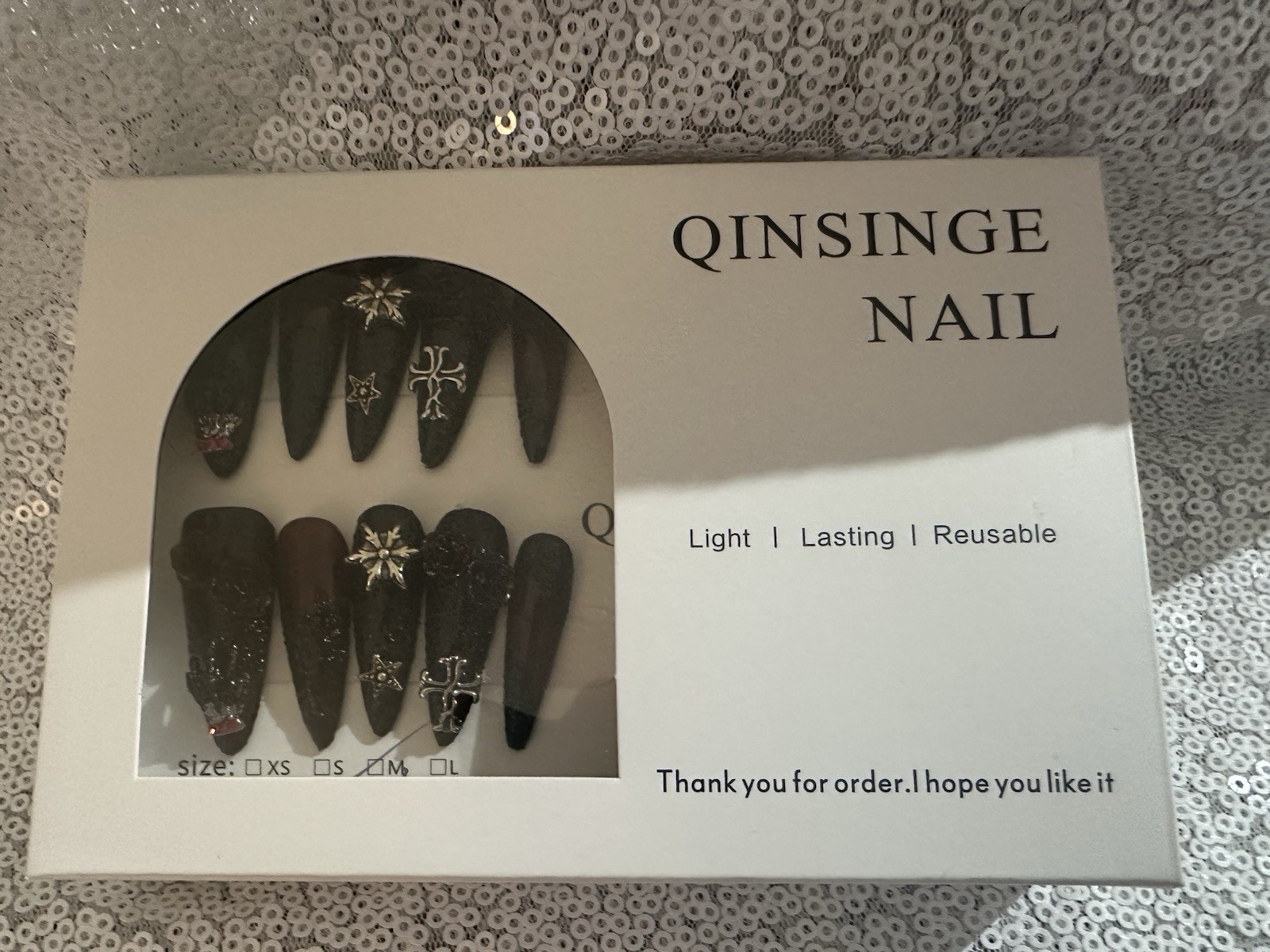 Black Burgundy 3D Stiletto Press-On Nails Gothic Roses Crosses size M