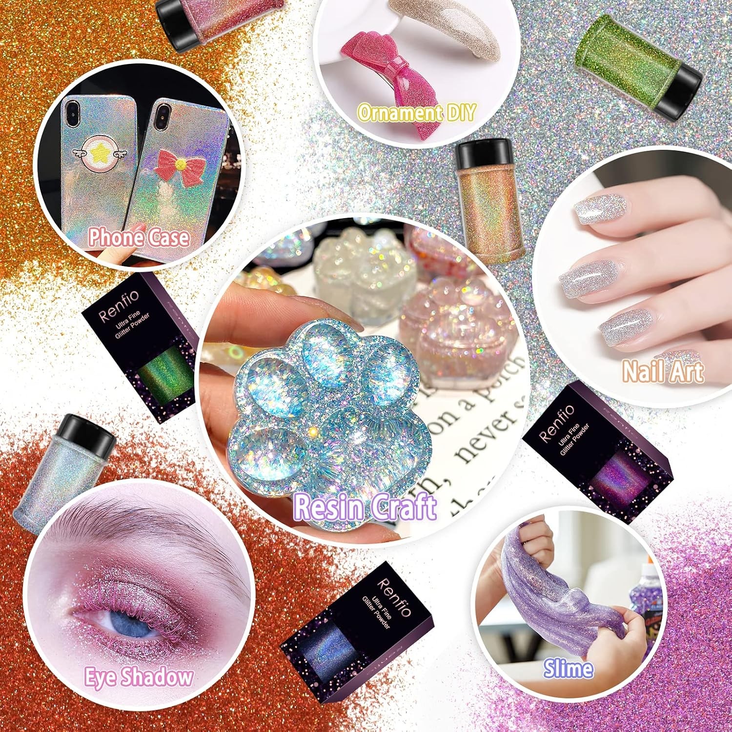 Holographic Ultra Fine Metallic Resin Glitter Powder Fine Glitter Makeup Nail