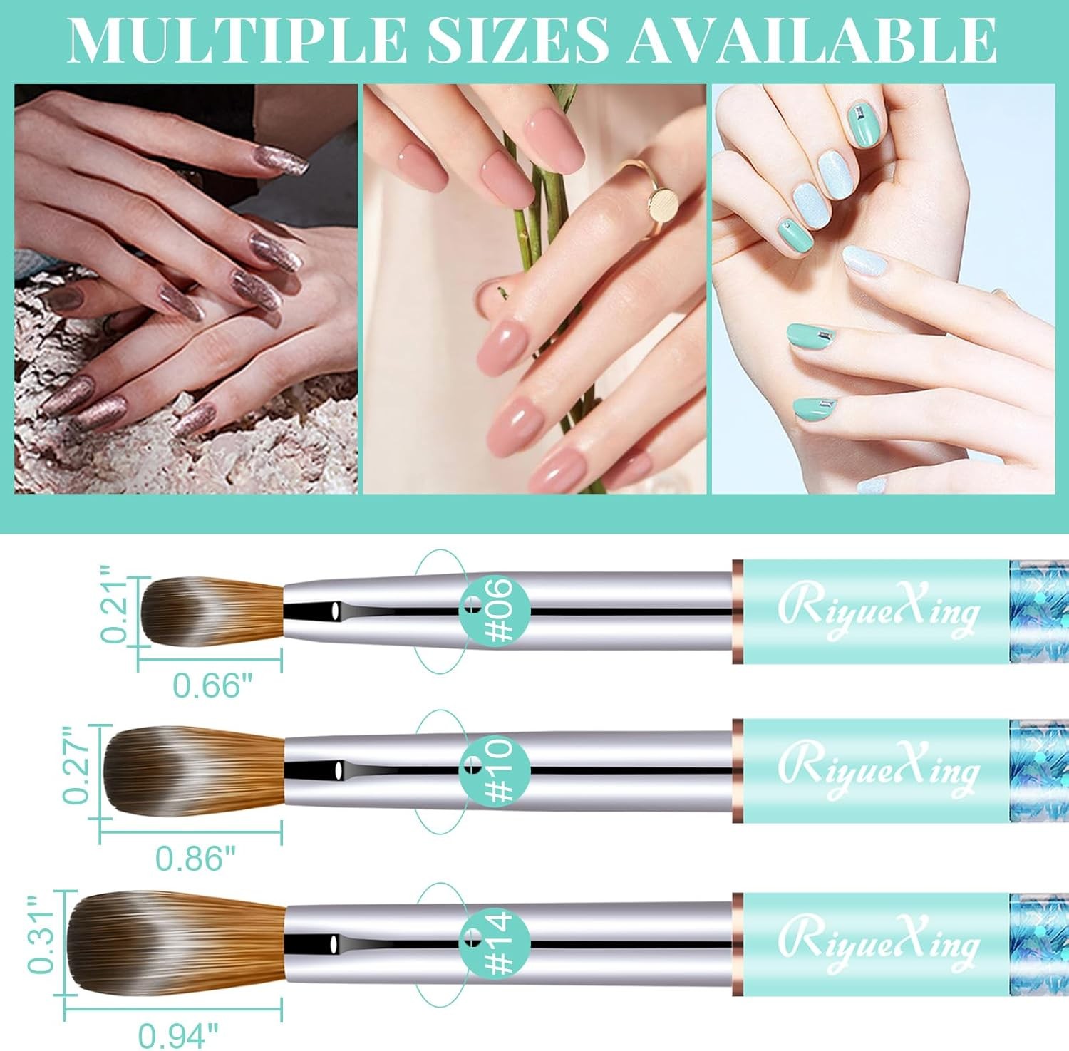 Acrylic Nail Brush Set, Size 6/10/14. Koliy Hair, Oval Crimped Pred