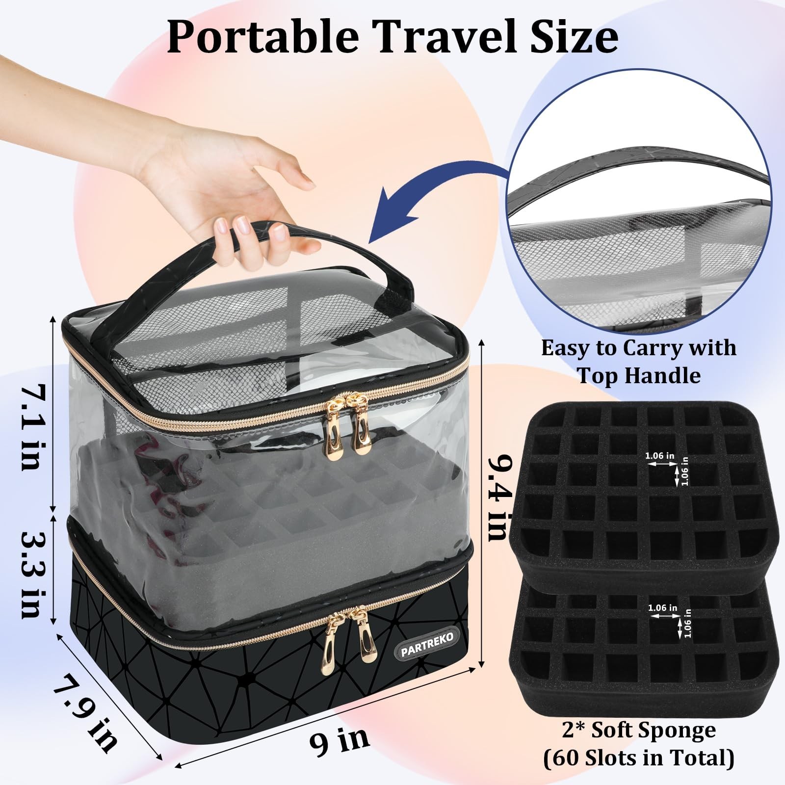 Clear Nail Polish Organizer Holds 60 Bottles (15ml/0.5fl.oz)& Nail Lamp, Doub…