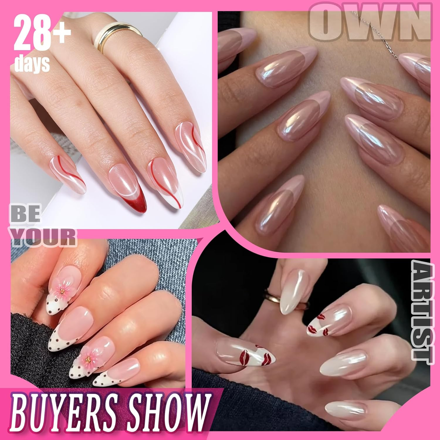 Almond Gel Nail Tips, 504PCS Pre Etched Clear Fake Nails Tips Medium Almond Shap