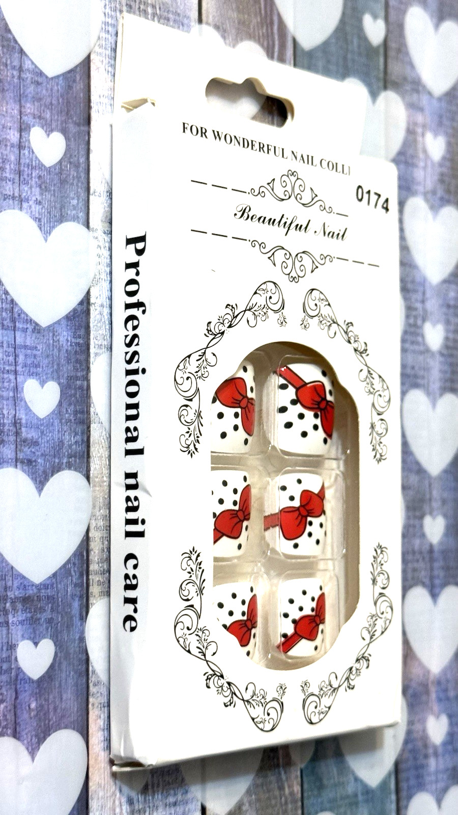 For Wonderful Nail Collection WHITE with BLACK POLKA DOTS RED BOW Fake Toe Nails