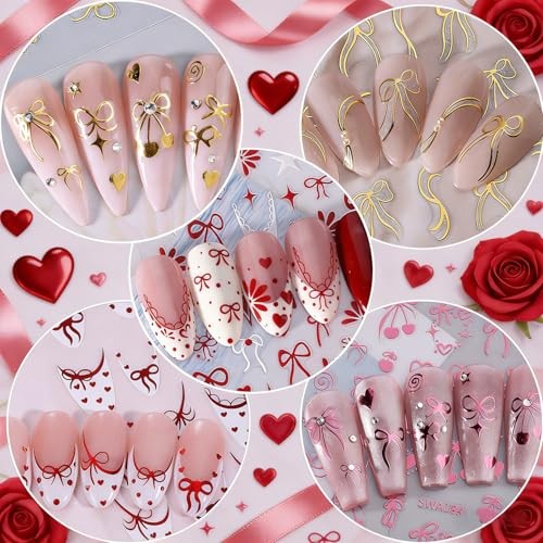 Red Pink Style8 Cute Red Pink Nail Stickers for Valentine’s Day