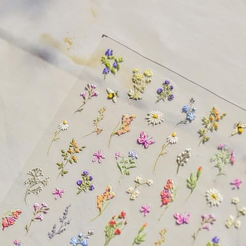 5D Embossed Flower Nail Stickers Daisy Nail Art Stickers Summer Floral Style 4