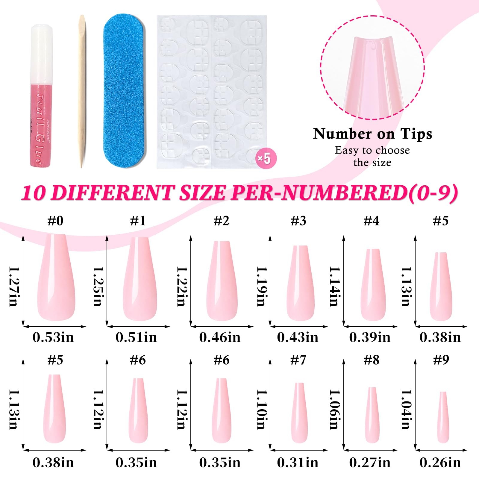 120PC Pink Coffin Press on Nails Long Fake Nails Press ons with Glue Nail Adh…