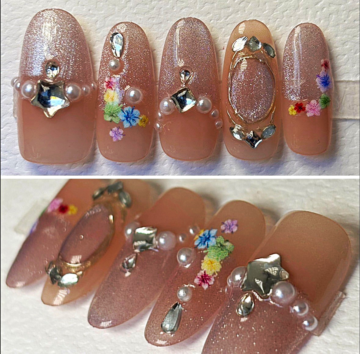 4 Pairs | Handmade Almond Oval Coffin Fairy Princess Press On Nails Medium Size