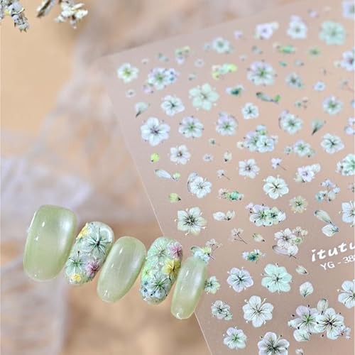 2 Sheets 3D Flower Nail Stickers Spring Summer Embossed Self-Adhesive Cherry
