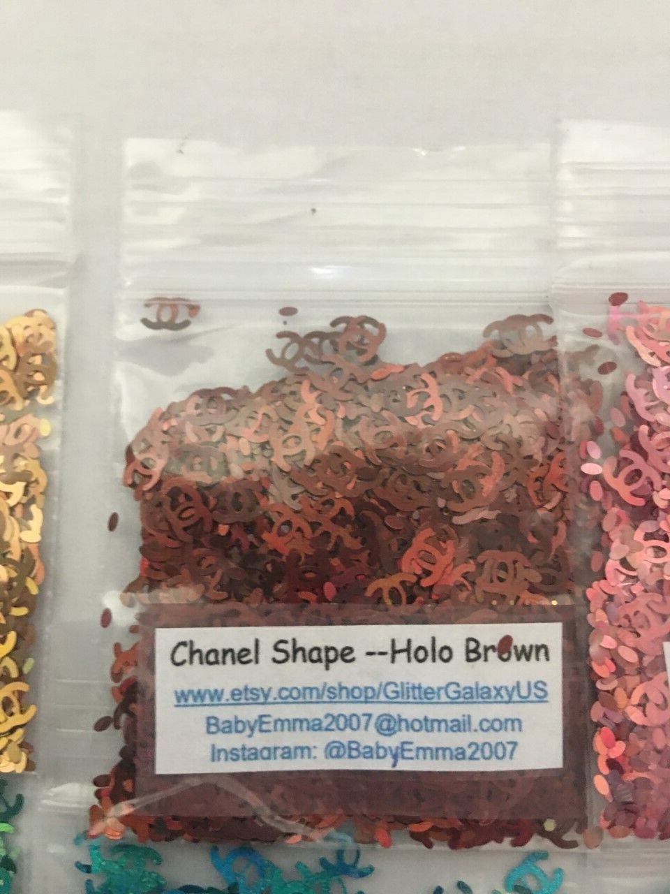 Holographic BROWN Glitter Nail Art Slice 2 letter alphabet confetti “C”-US-tsp