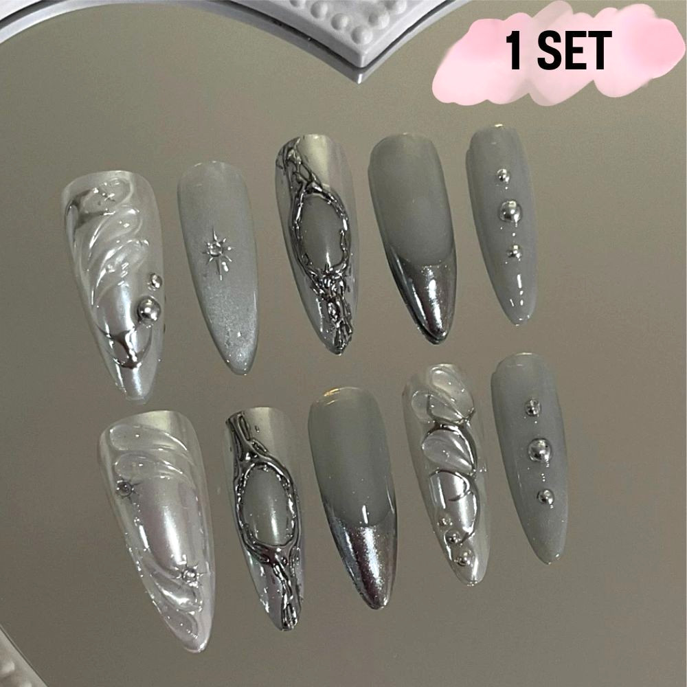 Gel nails, pre-made false nails, handmade, durable, Pearl white. 1 set
