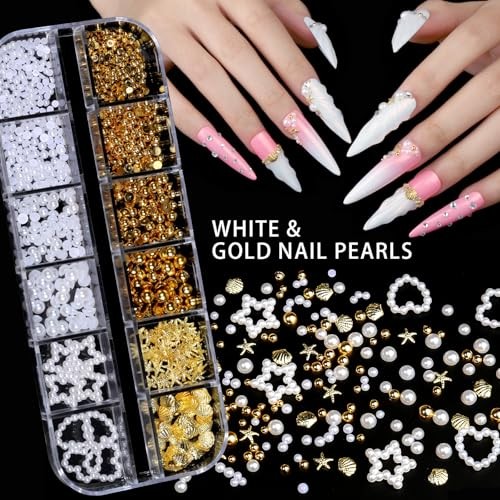 4 Boxes Nail Charms and Gems Set, Nail Rhinestones Nail Kit with Nail Art