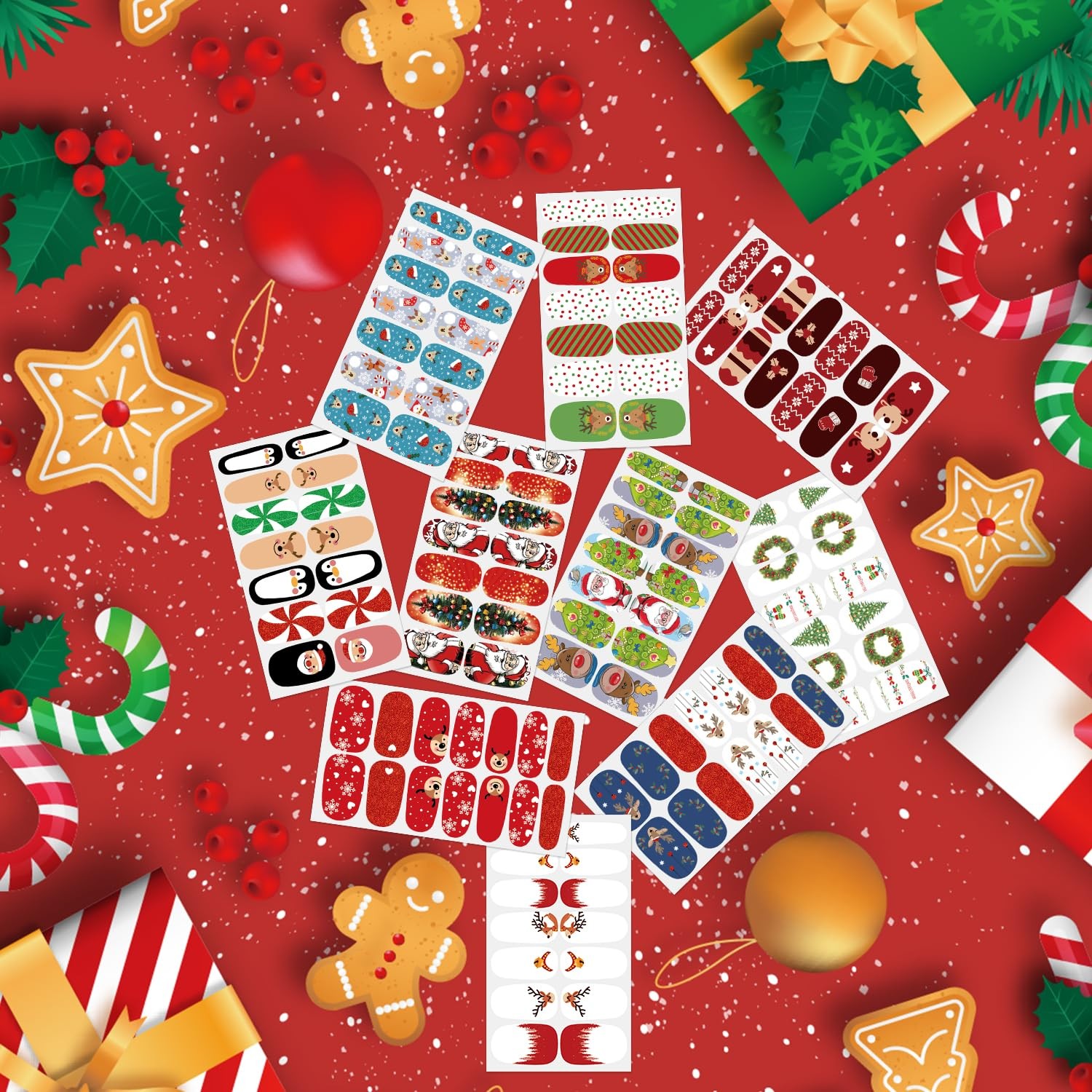 20 Sheets Christmas Nail Wraps Holiday Nail Polish Strips Gel Nail Strips Sel…
