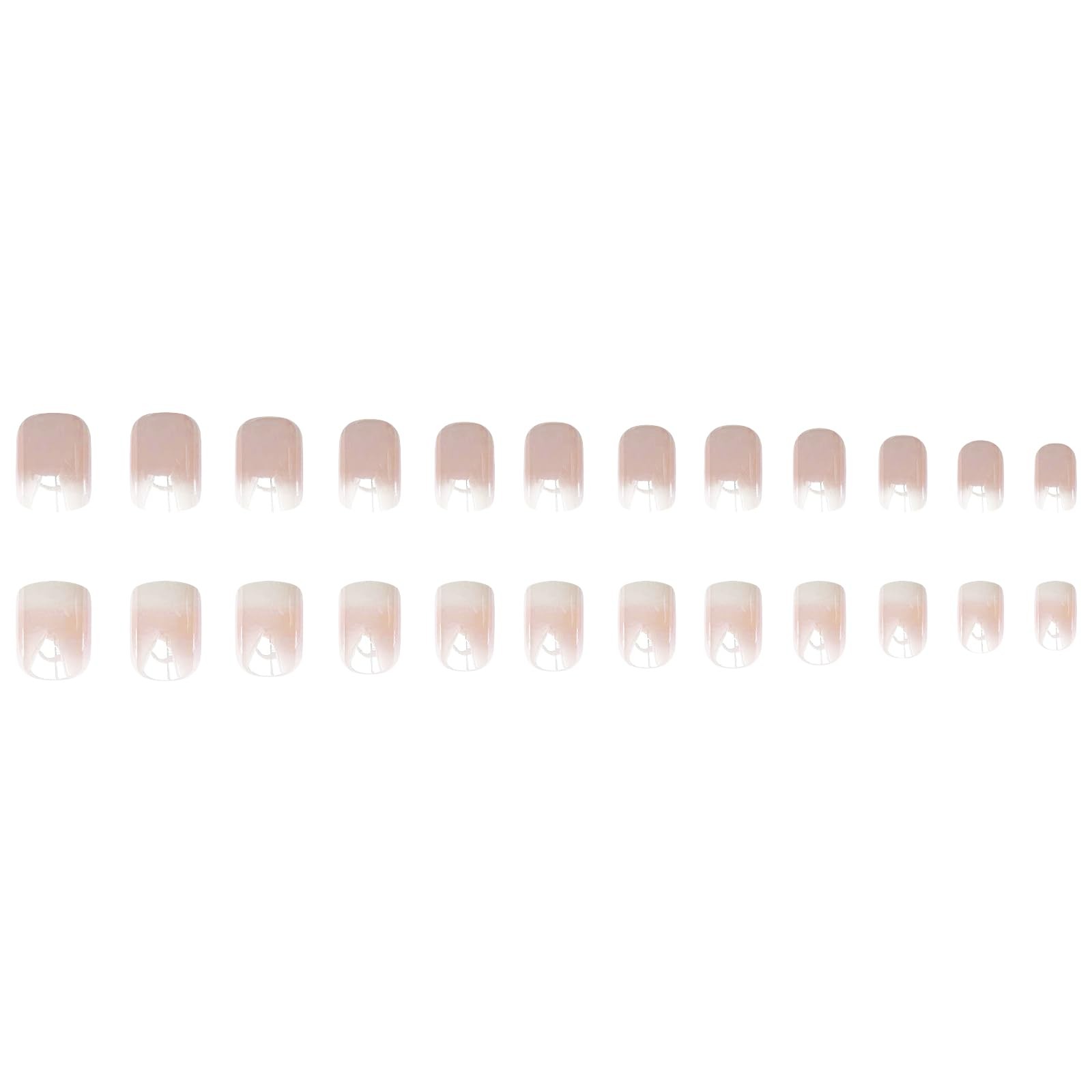 Chrome Press on Nails Short Square White Gradient Fake Nails Nude Pink S26