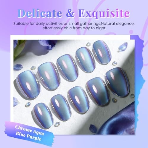 Aqua Blue Cat 32 Count (Pack of 1) 30 Pcs-Short Oval-Chrome Aqua Blue Purple