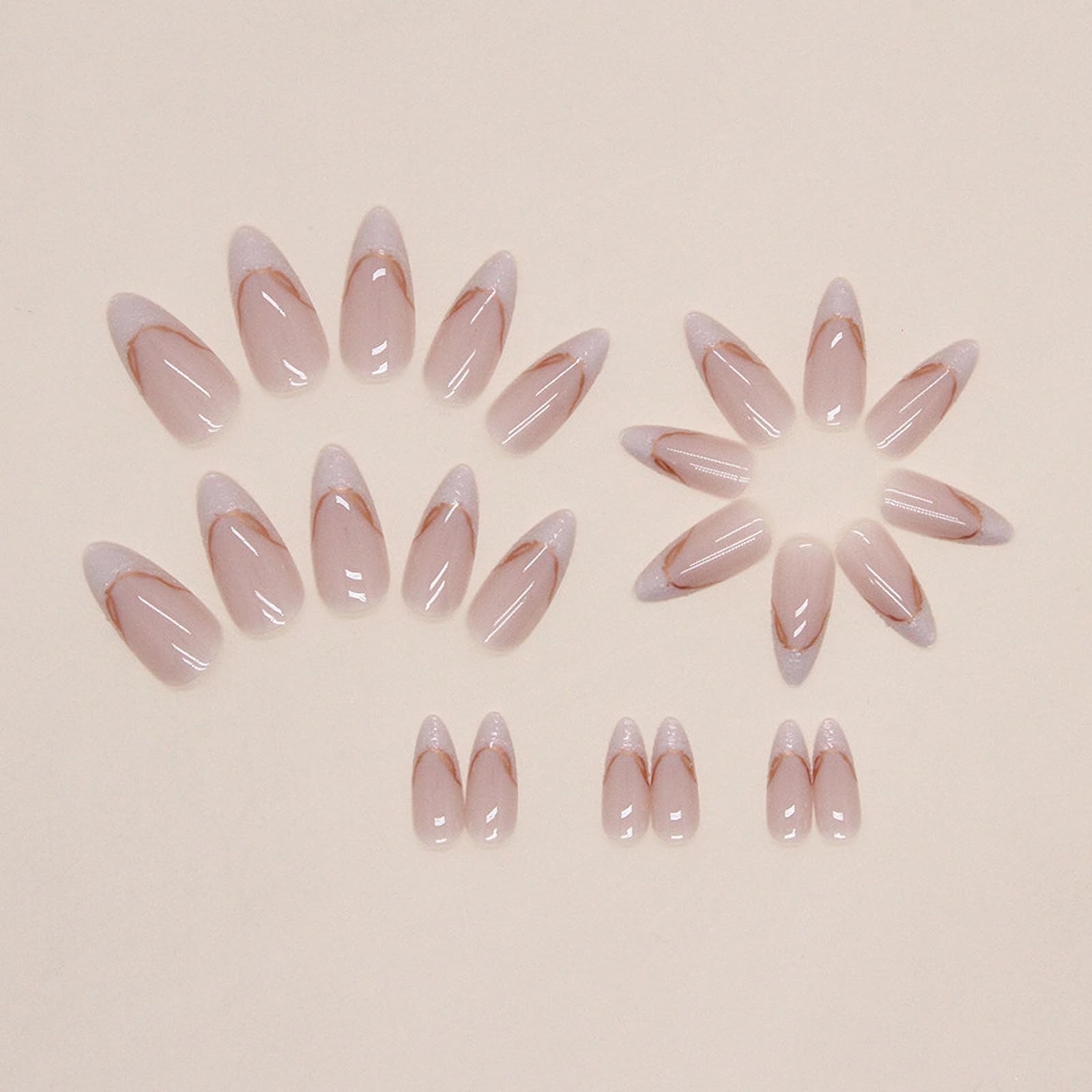 Press on Nails – Medium Almond Glue on Nails with Chrome, Acrylic French Tip …