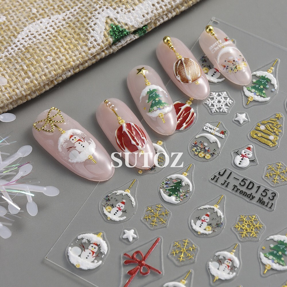 Christmas Nail Art Stickers Snowflake Santa Orinement Decals Self-Adhesive NS53