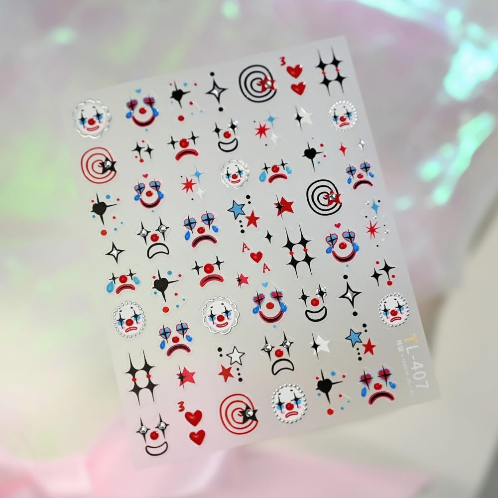 Halloween Nail Stickers 5D Embossed Clown Nail Art Stickers 3D Self Adhesive …