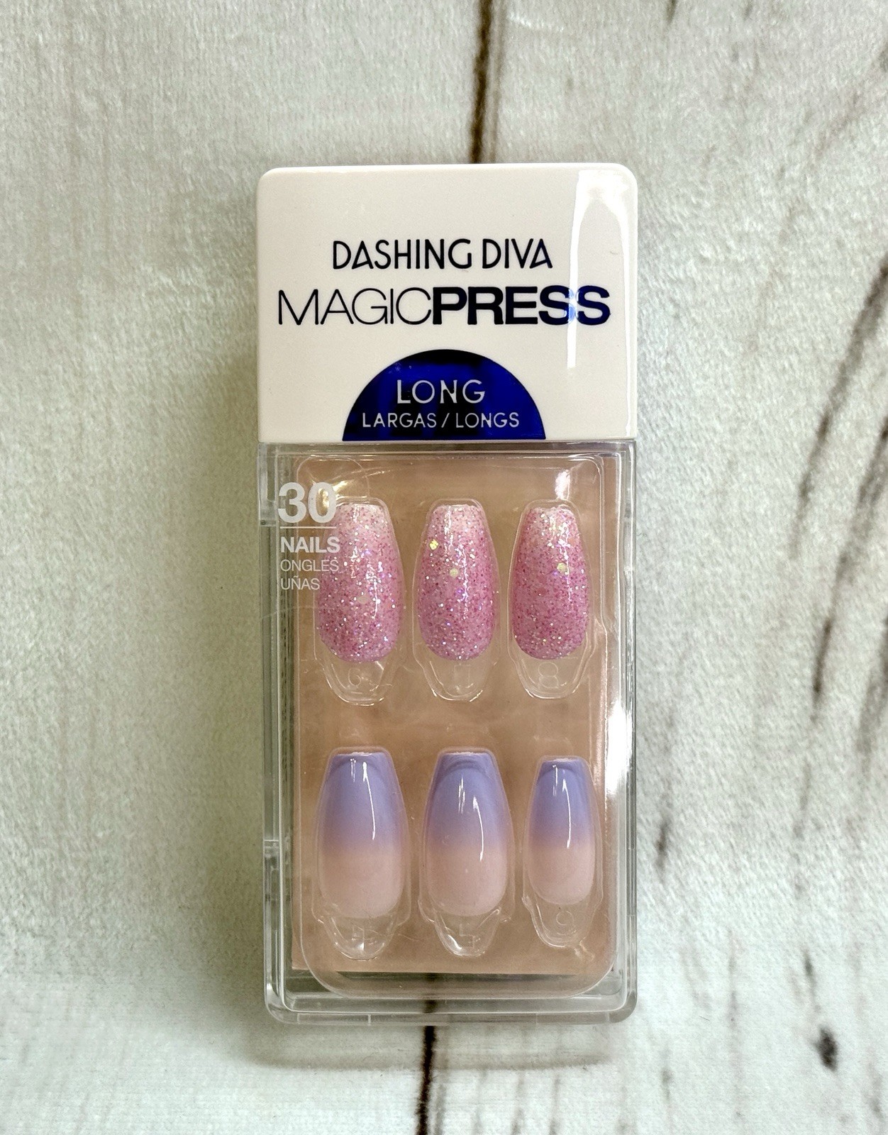 Dashing Diva Magic Press On Nails Coffin Pink Purple Ombre PO79 Lilac Ice Long