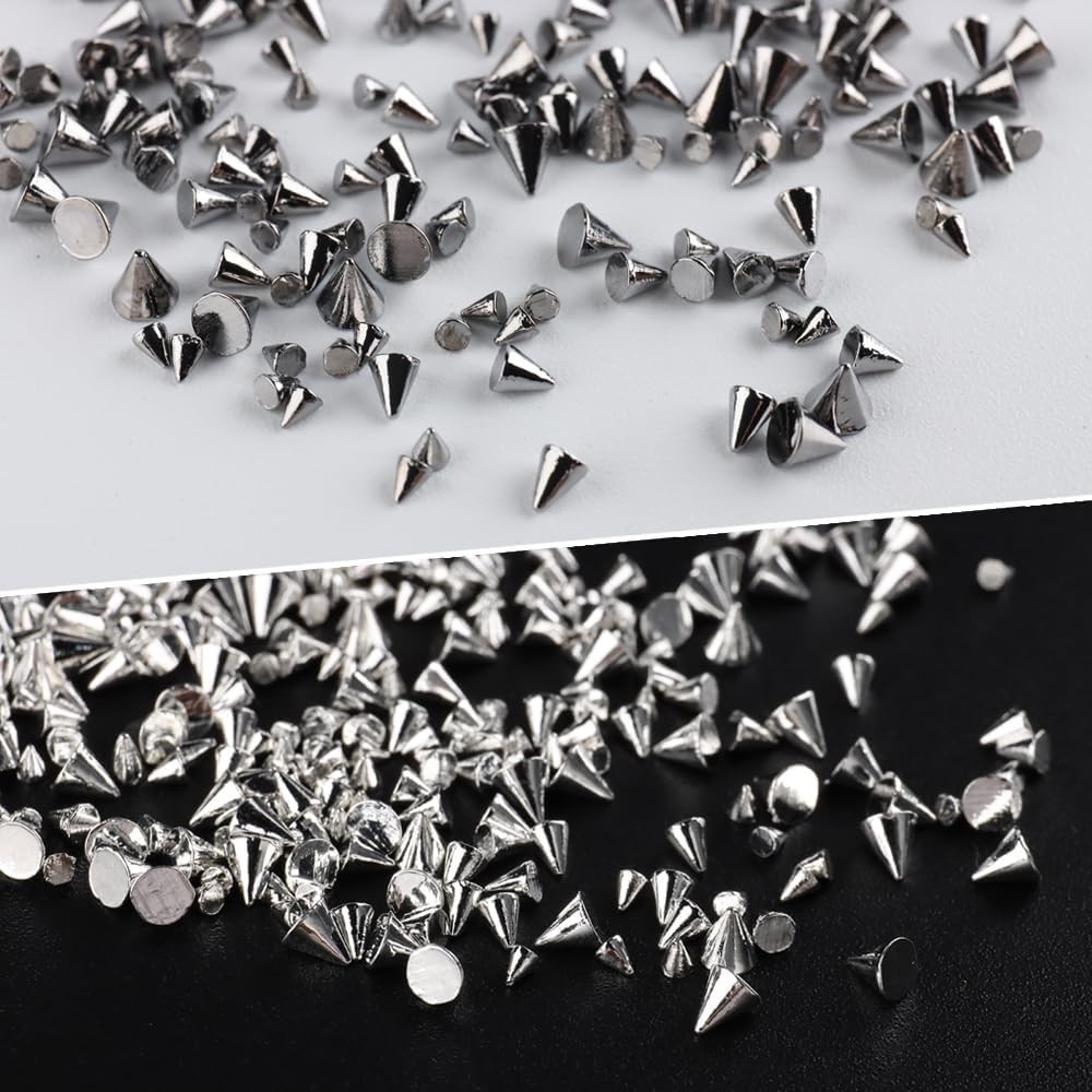 3D Mini Metal Punk Nail Art Studs Mixed Sizes Silver Black Cone Spike Metalli…