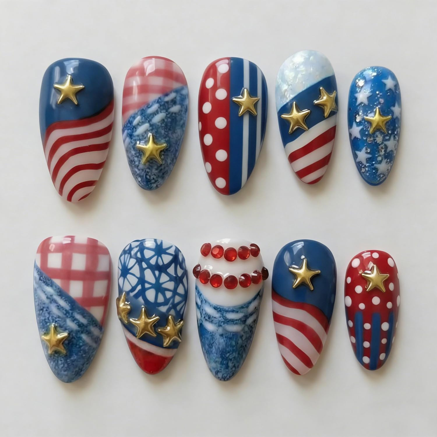 30Pcs Pink Press on Nails Medium Almond Fake Nails with Gold Beads 3D Flower Acr