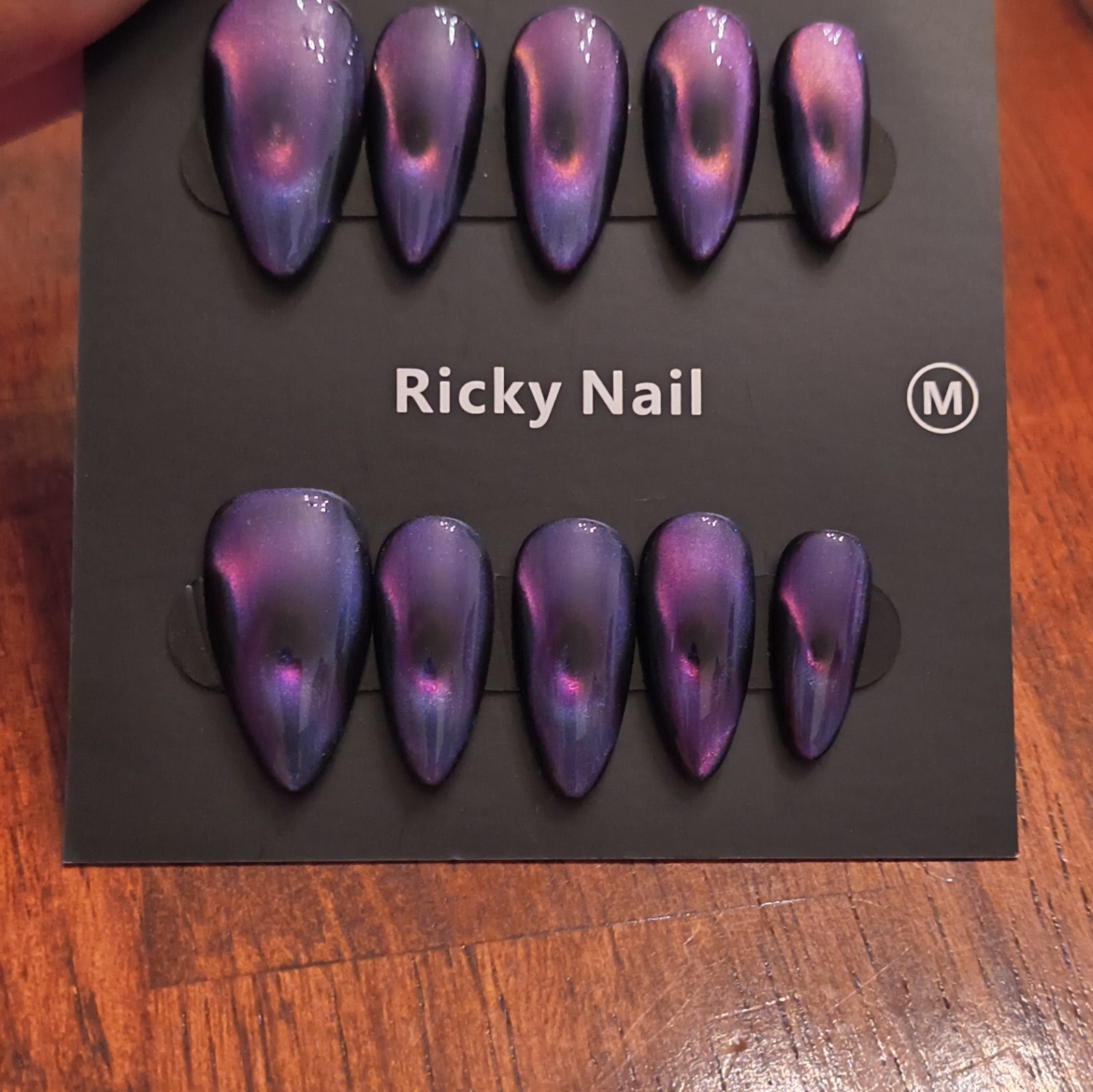 Ricky Nail Press-On Nails Medium Almond Purple Black Shimmer Pre-Designed