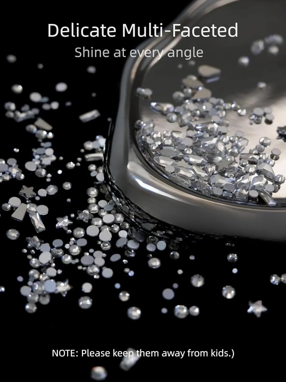 6080pc Sliver Nail Art Rhinestones w/ Multi Shapes 3D Flatback Crystals Diamond