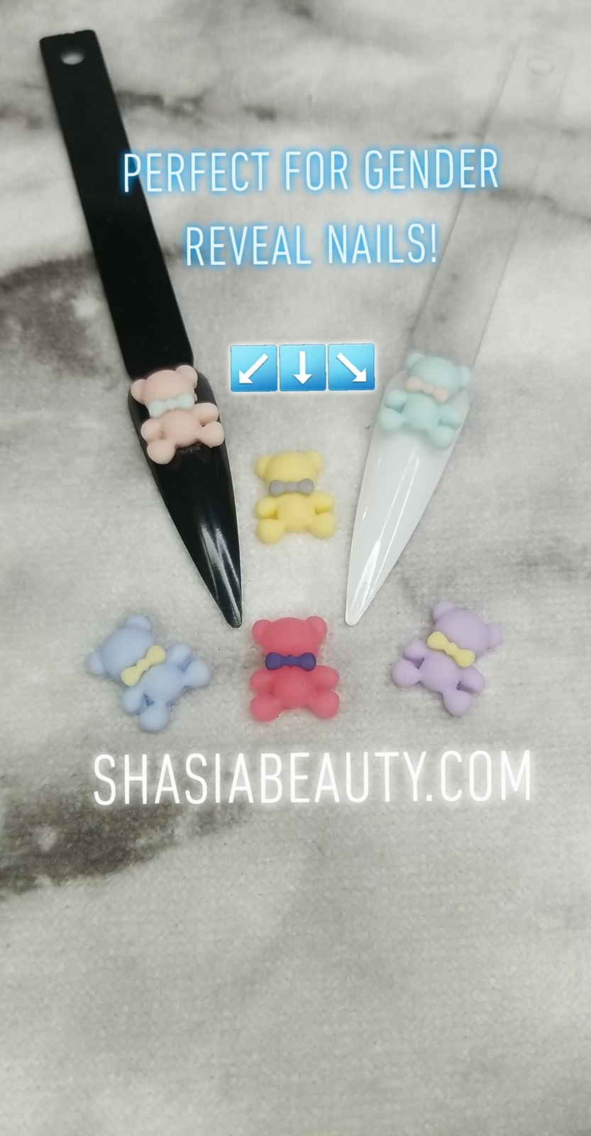 3D Pastel Teddy Bear Nail Charms