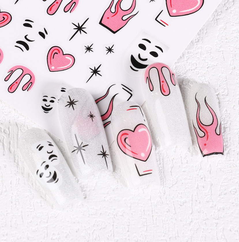 Clown Nail Stickers 3D Halloween Candle Stars Comic Heart Flame Graffiti NS52