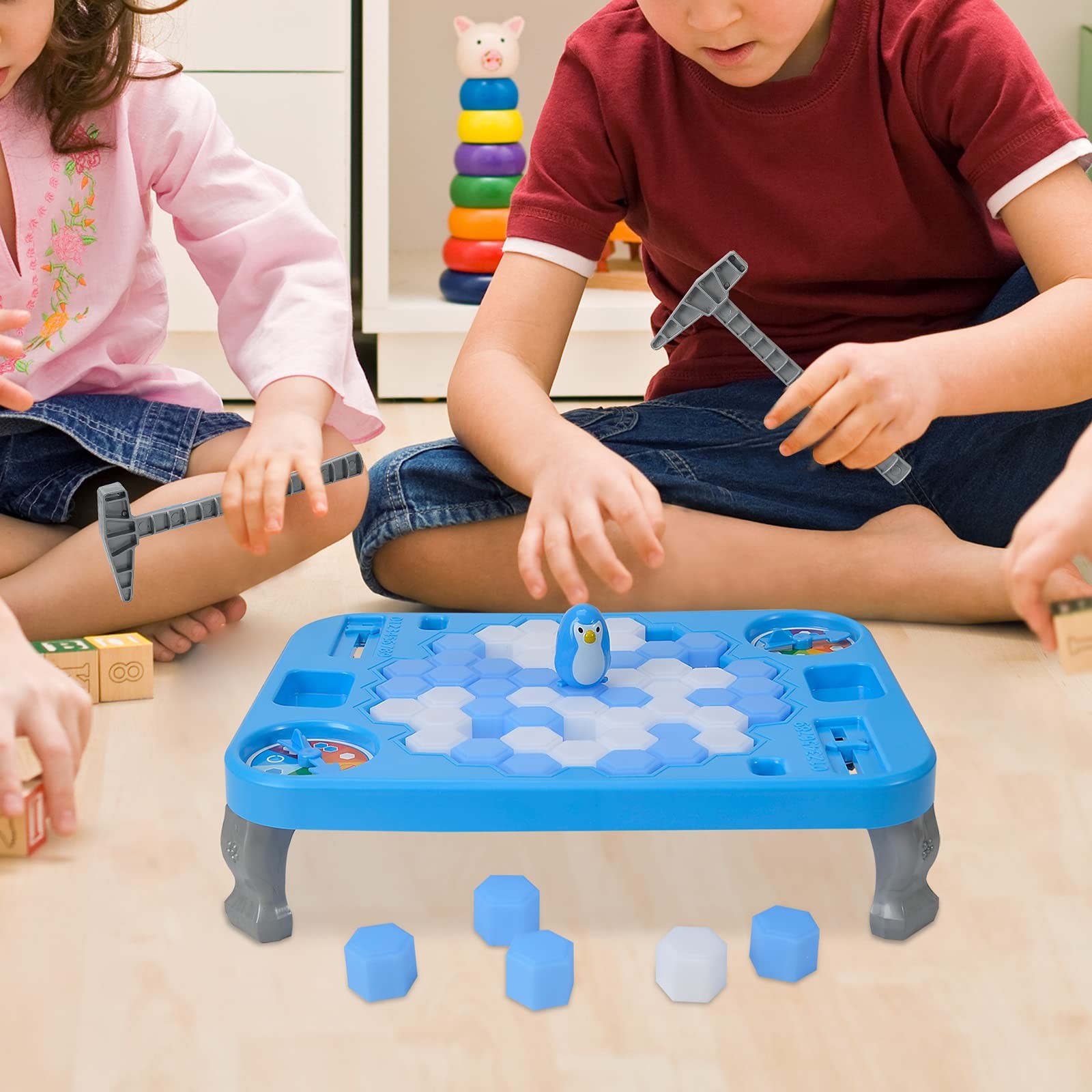 SS Save Penguin On Ice Game, Trap Break Block Rectangle, Blue