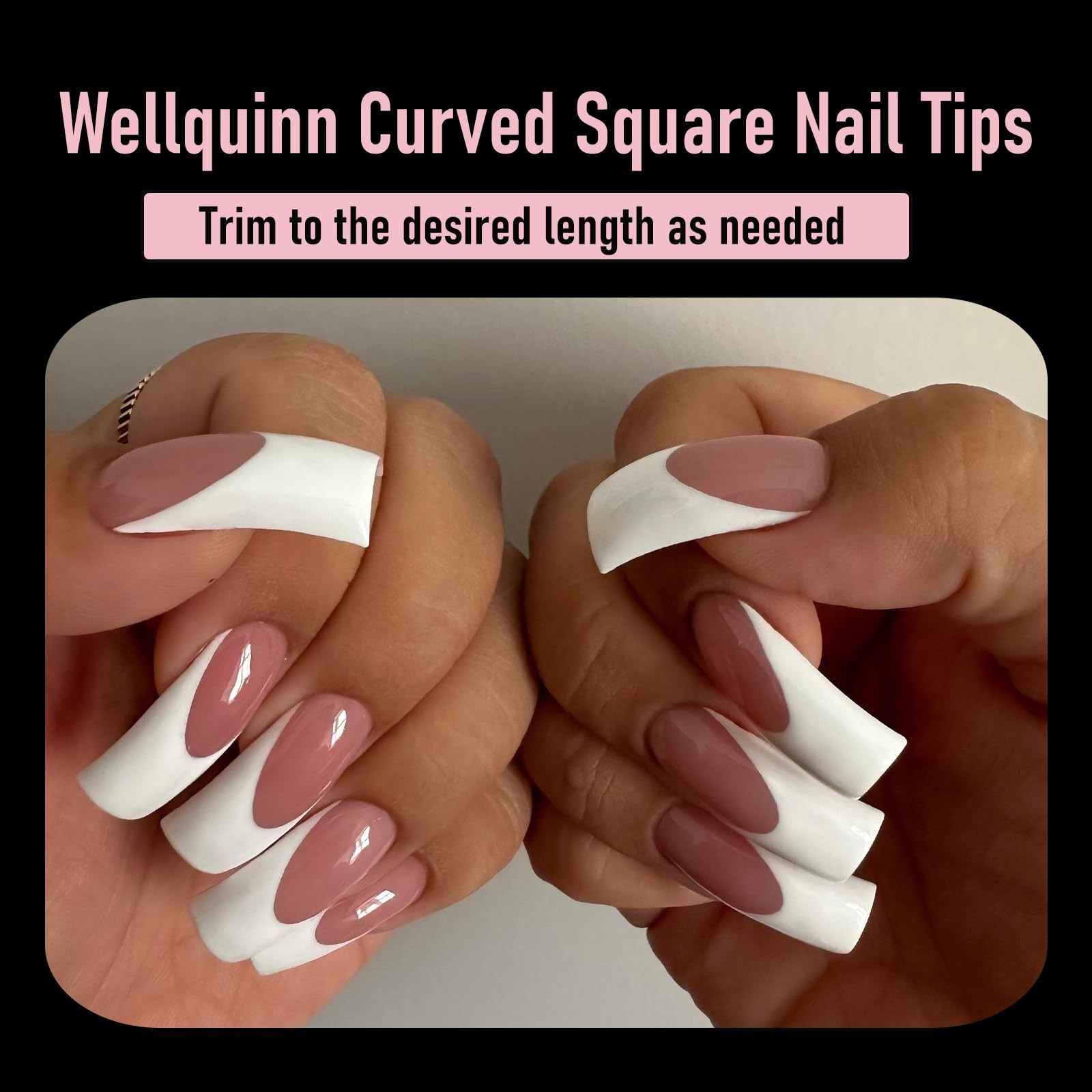 Wellquinn 500Pcs Square Full Cover Nail Tips, XXL Clear Curved Press On