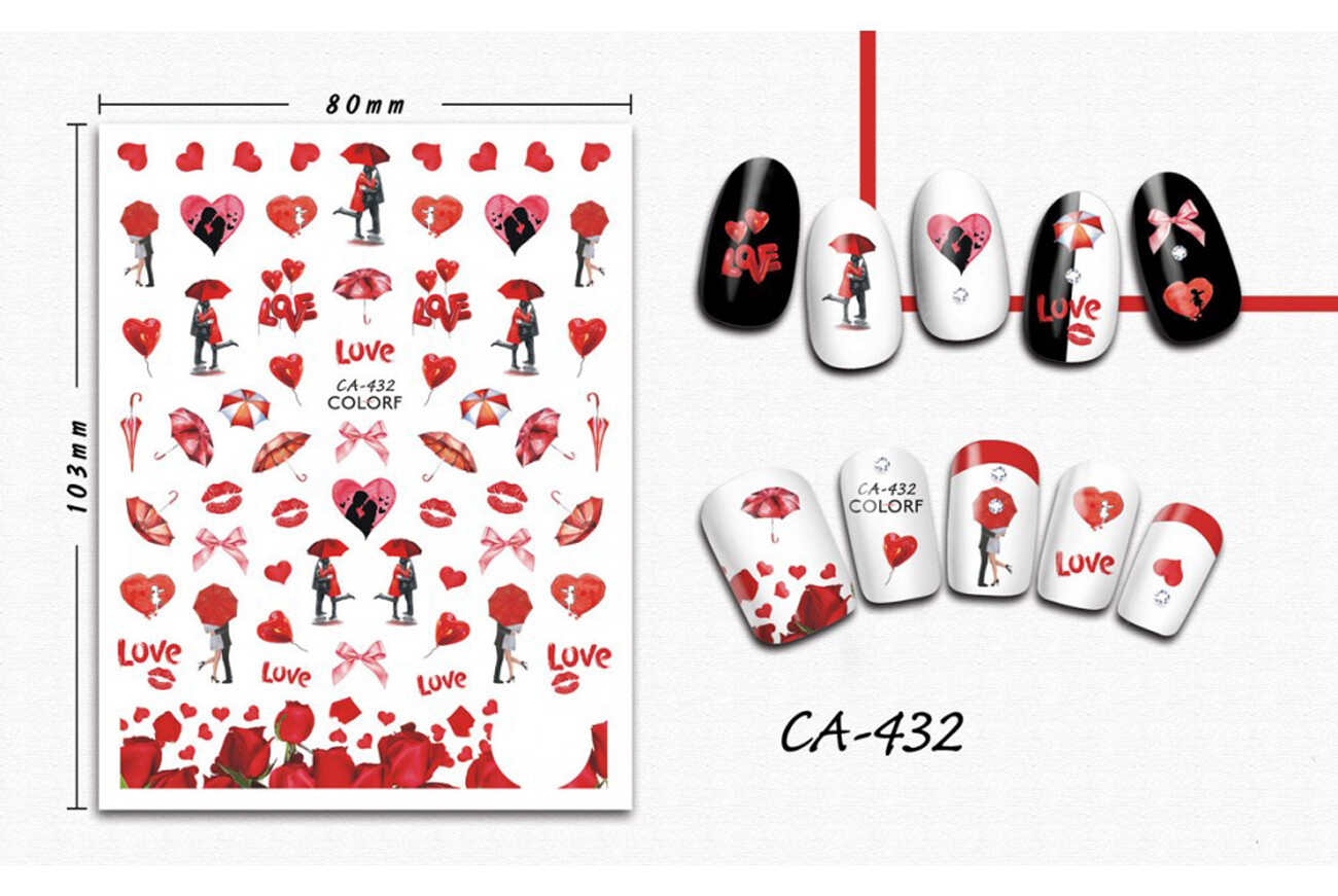 Nail art 3D stickers decal red heart umbrella kiss balloon couple LOVE CA432