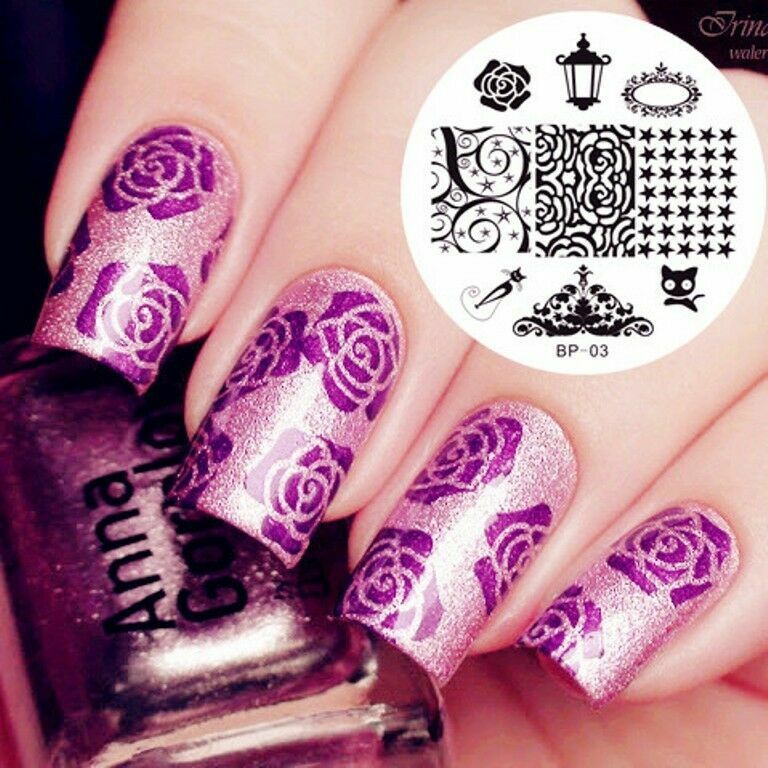 Black Cat Rose Theme Manicure Nail Art Stamping Template Image Plate BP 03