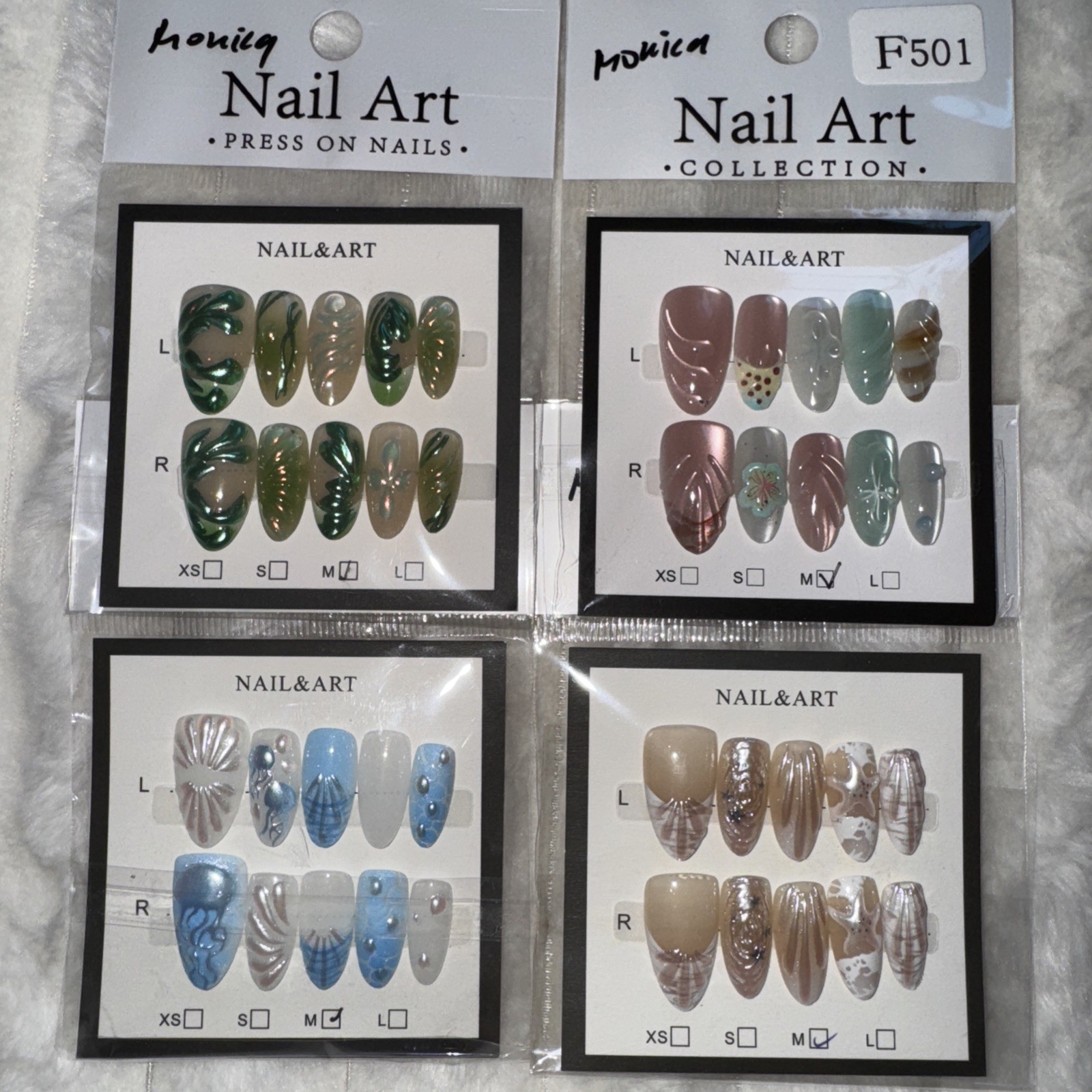 4 Packs Of 10pcs Almond Press On nails | 3D Unique Designs| Size M | Reusable 12