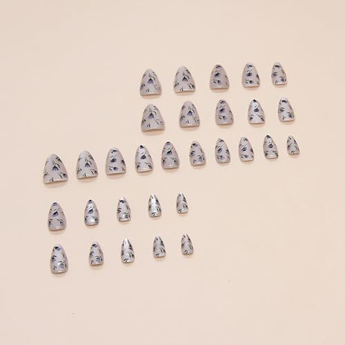 Cat Eye Press on Nails Short Almond False Nails Flower Fake Nails Artificial