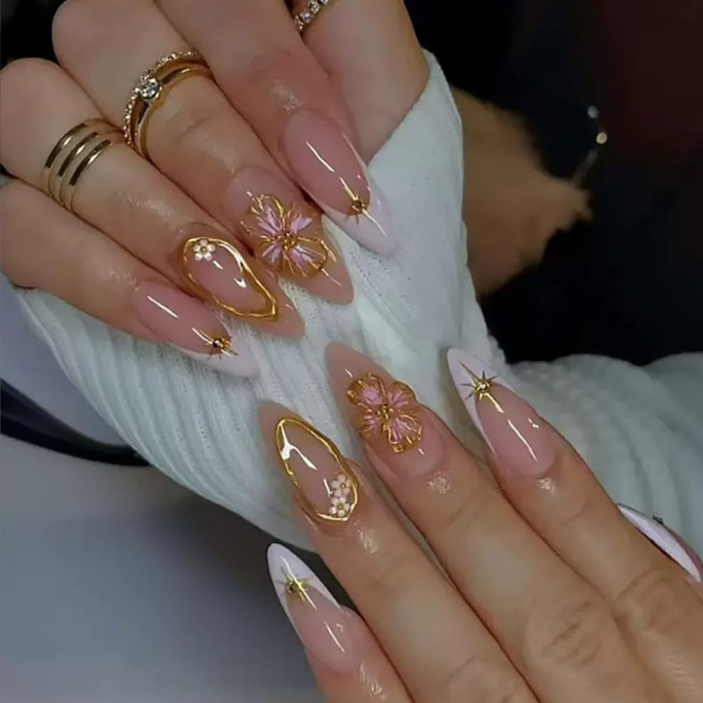 Black Press on Nails Medium Almond Fake Nails Matte False Nails Press Ons with D