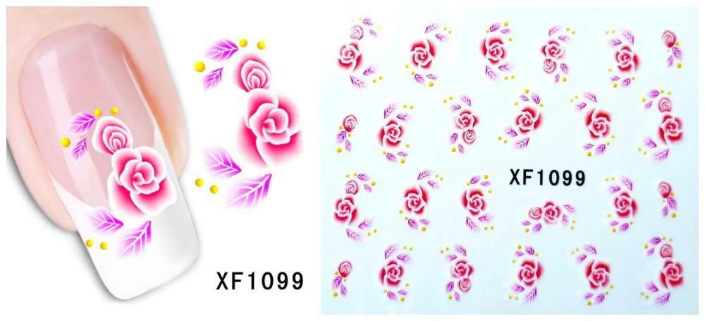 Nail Art Water Transfer Sticker Decal Stickers Pretty Flowers Yellow Pink XF1099