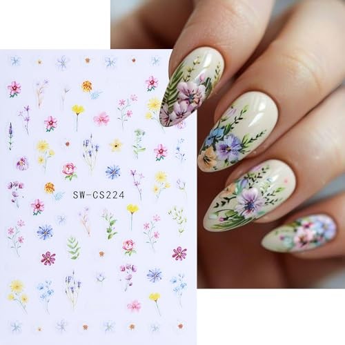 Flower Nail Art Stickers 3D Self-Adhesive Spring Nail Decals Spring Wildflower