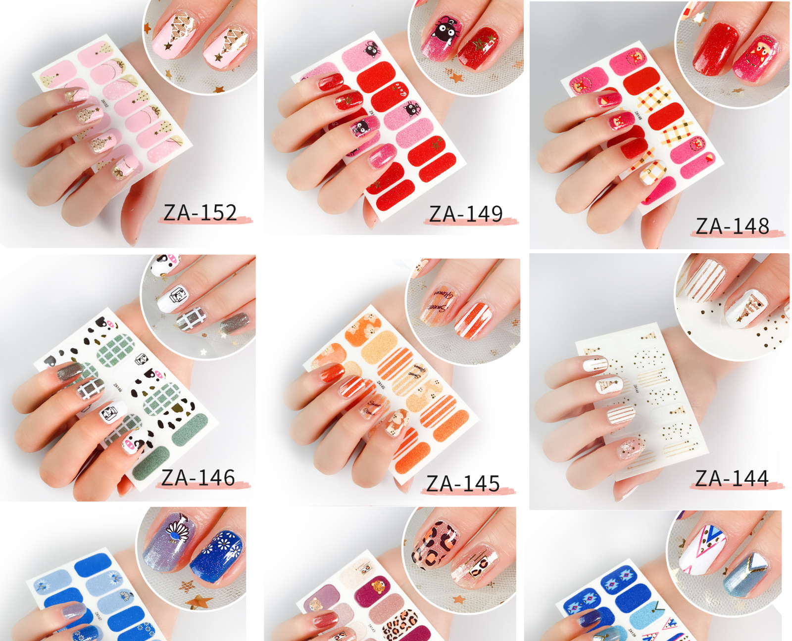 3D Glitter Nail Wraps Full Size Sticker Nail Polish Art Self-Stick Decor NS22