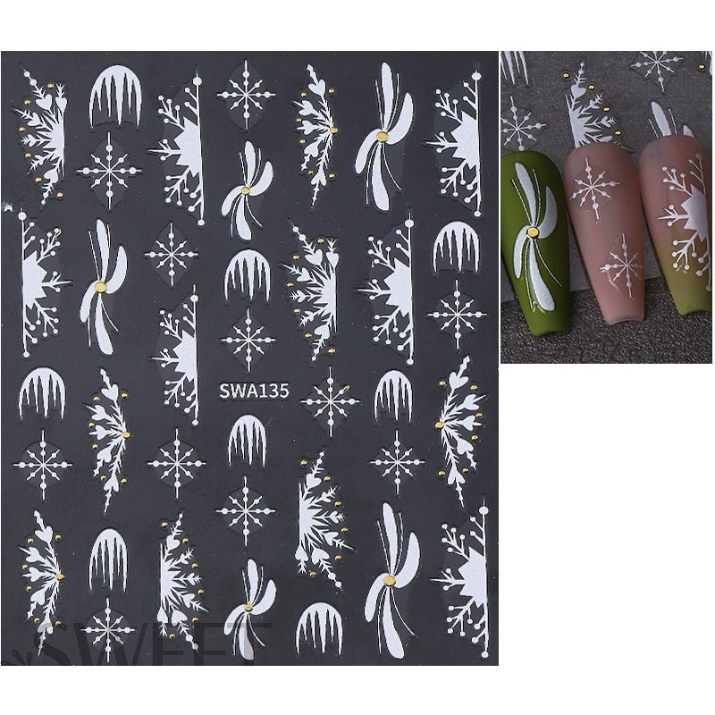 White Snowflakes Nail Art Stickers Christmas French Tips White Snow