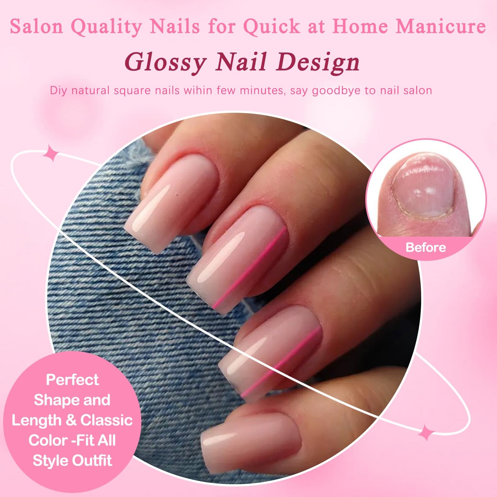 LoveOurHome 240pc Nude Pink Press on Nails 243 Piece Assortment,