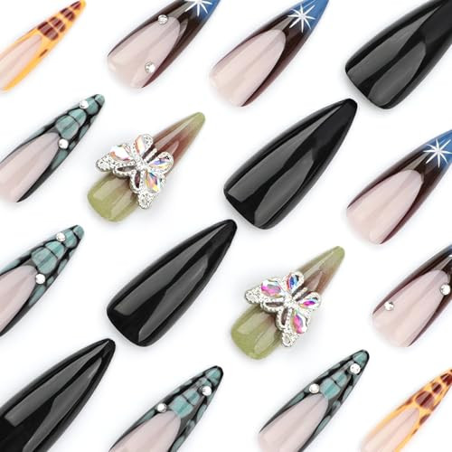 Stiletto Press on Nails Long Length Glue on Nails with Rhinestones and style 8