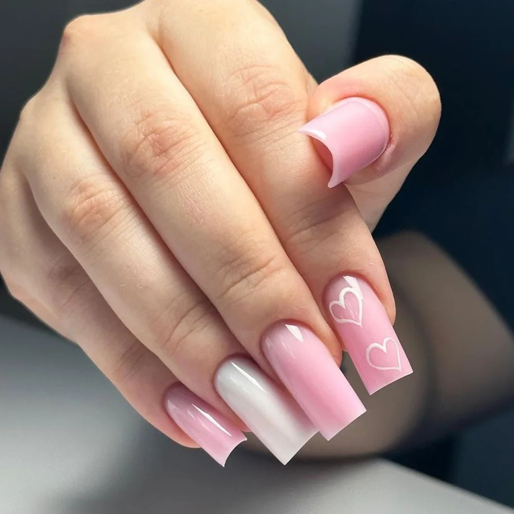 Sweet Love Square Matte Glossy Press On Nails For Women