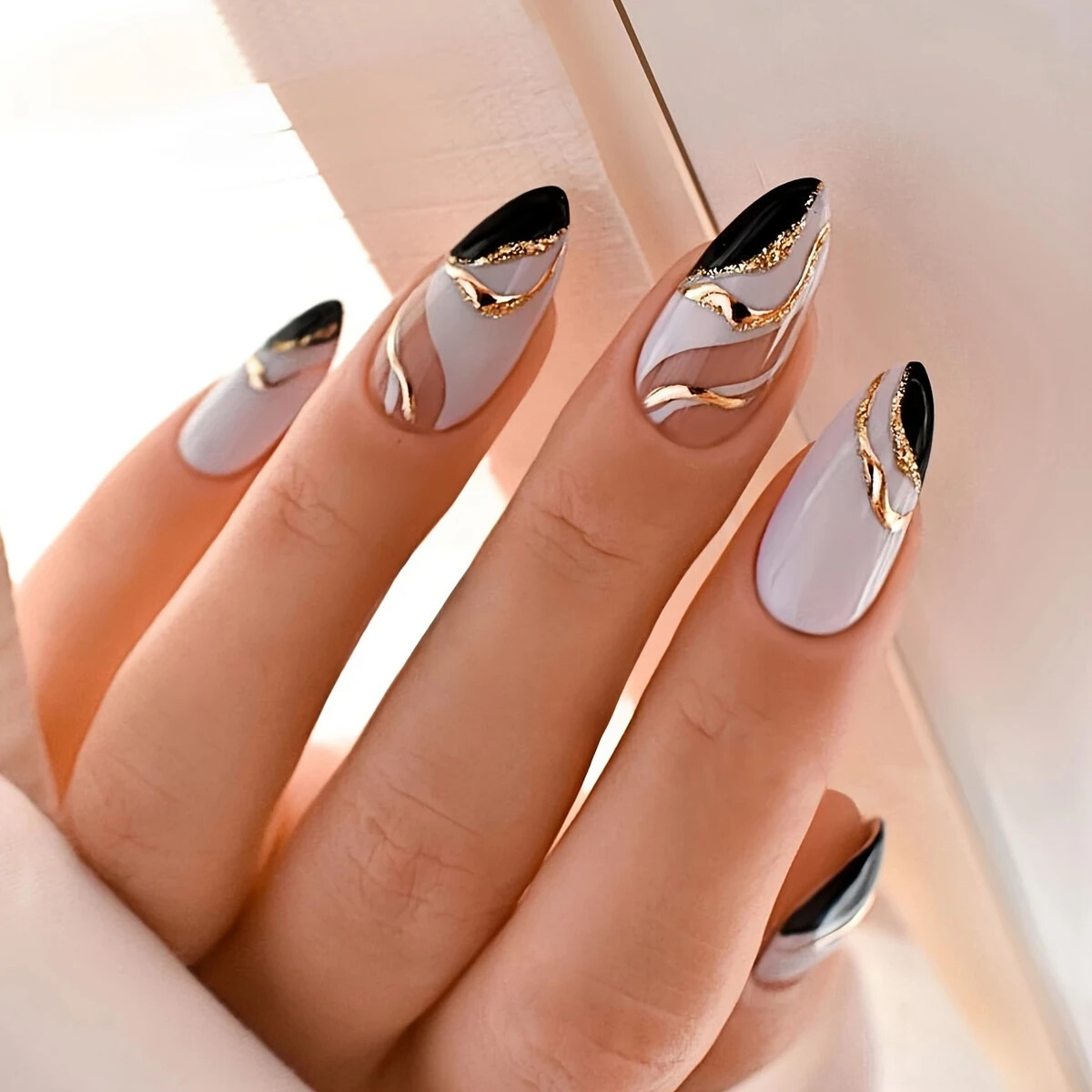 24 PCS Press-On Nails – Almond Shaped, Medium Length with Glossy Finish