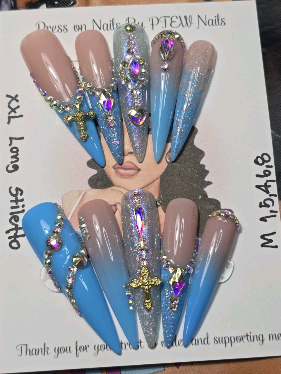 Handmade Press On Nails,Medium Size 1,5,4,6,8 XXL Long Stiletto