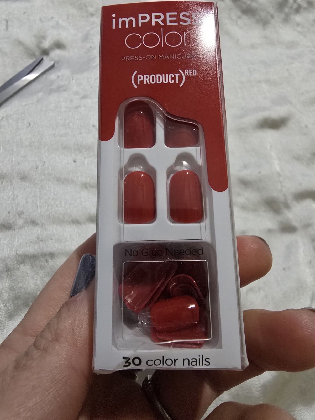 NIB ImPRESS Lot Of 3 Press On Nails Red, Burgandy, Blue & White No Glue Needed