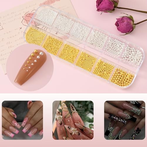 3 Boxes Nail Charms 3 Boxes-Rhinestones Flatback Pearls and Caviar Beads Pearls