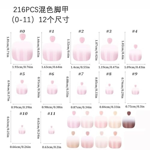 216 Pcs Ombre Press on Toenails Short Square Fake Toe Nails, Full Cover Glossy