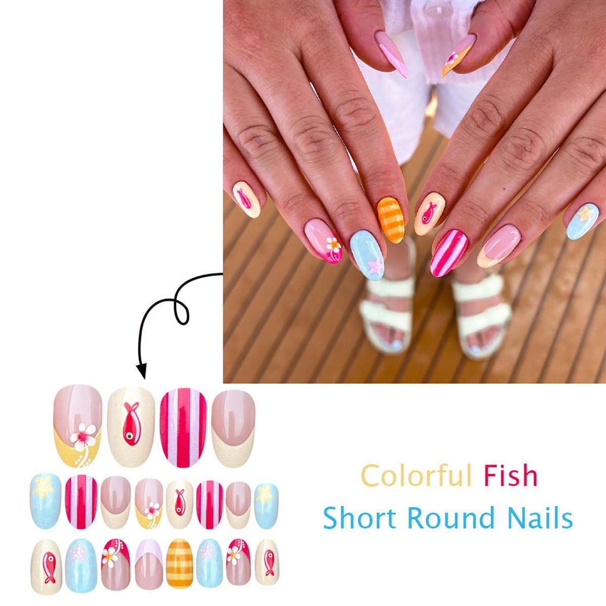 KASOICRA Medium Star Fish Flower Oval Press On Nails