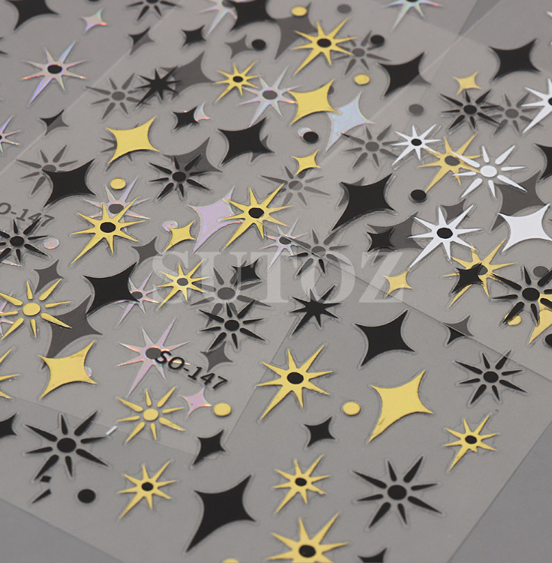 3D Black Gold Silver Star French Tips Nail Stickers Decoration DIY Manicure NH18