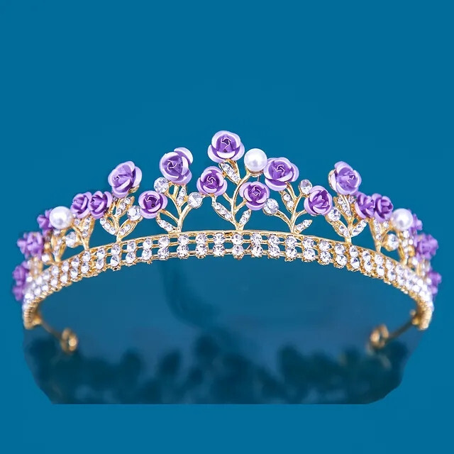 Purple Rose Crown Princess Queen headdress Bridgerton gift bridal real metal cos